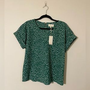 Melloday Green and White Dotted Blouse